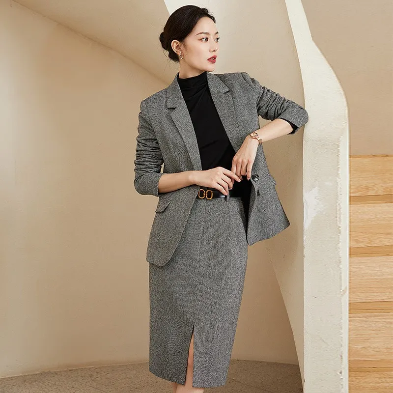 High sense professional suit women's autumn 2022 new grey suit suit skirt fashion foreign style two piece suit autumn