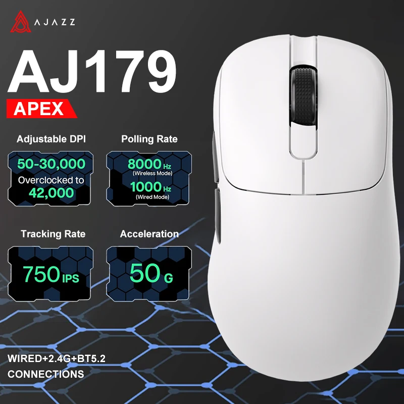 Фото Беспроводная игровая мышь Ajazz AJ179 Apex PAW3950 с док-станцией для зарядки RGB, компьютерная макро-мышь для геймеров, легкие эргономичные компьютерные мыши №1