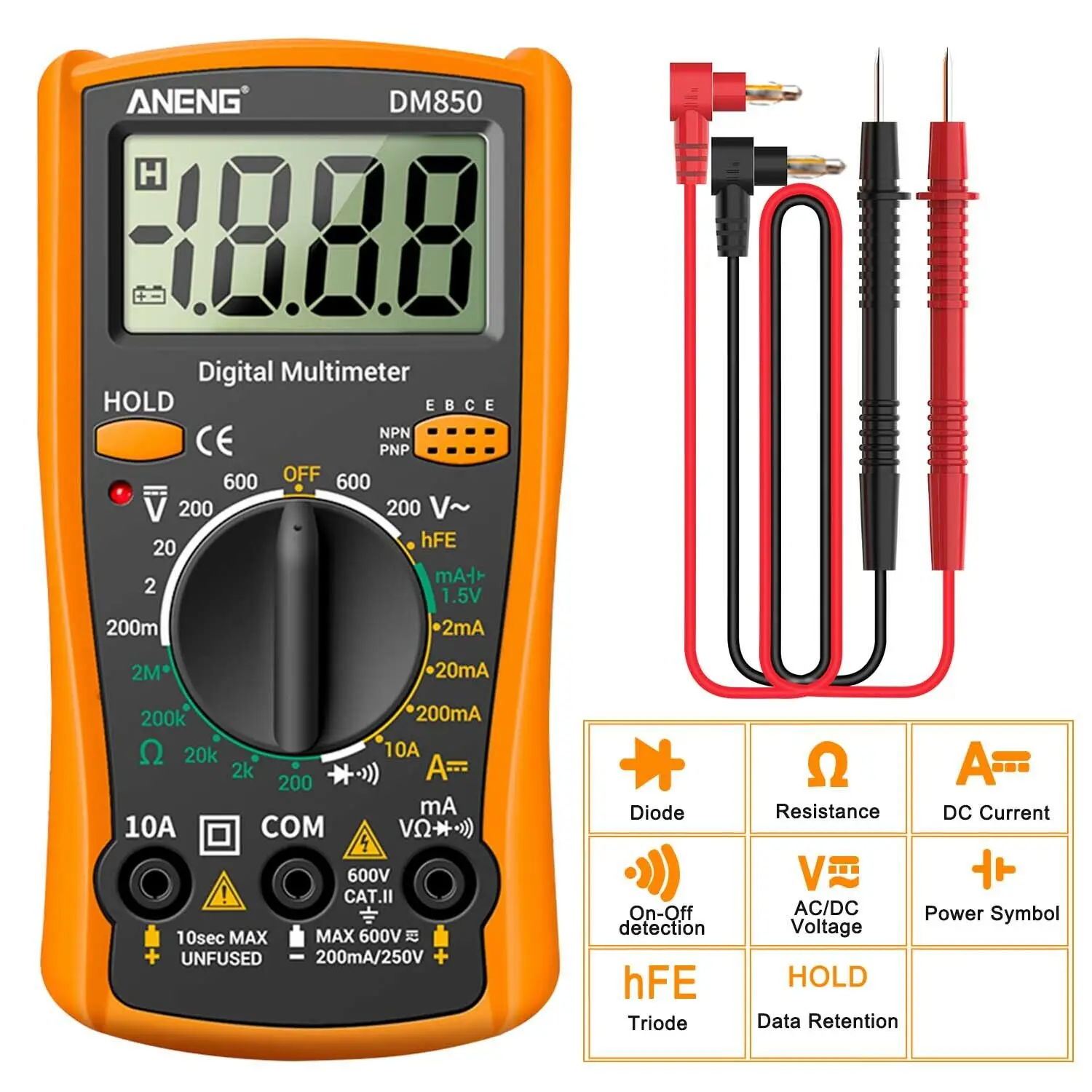 

DM850 LCD Digital Multimeter 1999 Counts Eletric Professional Automatic AC/DC Votage tester Current Ohm Ammeter Detector Tool