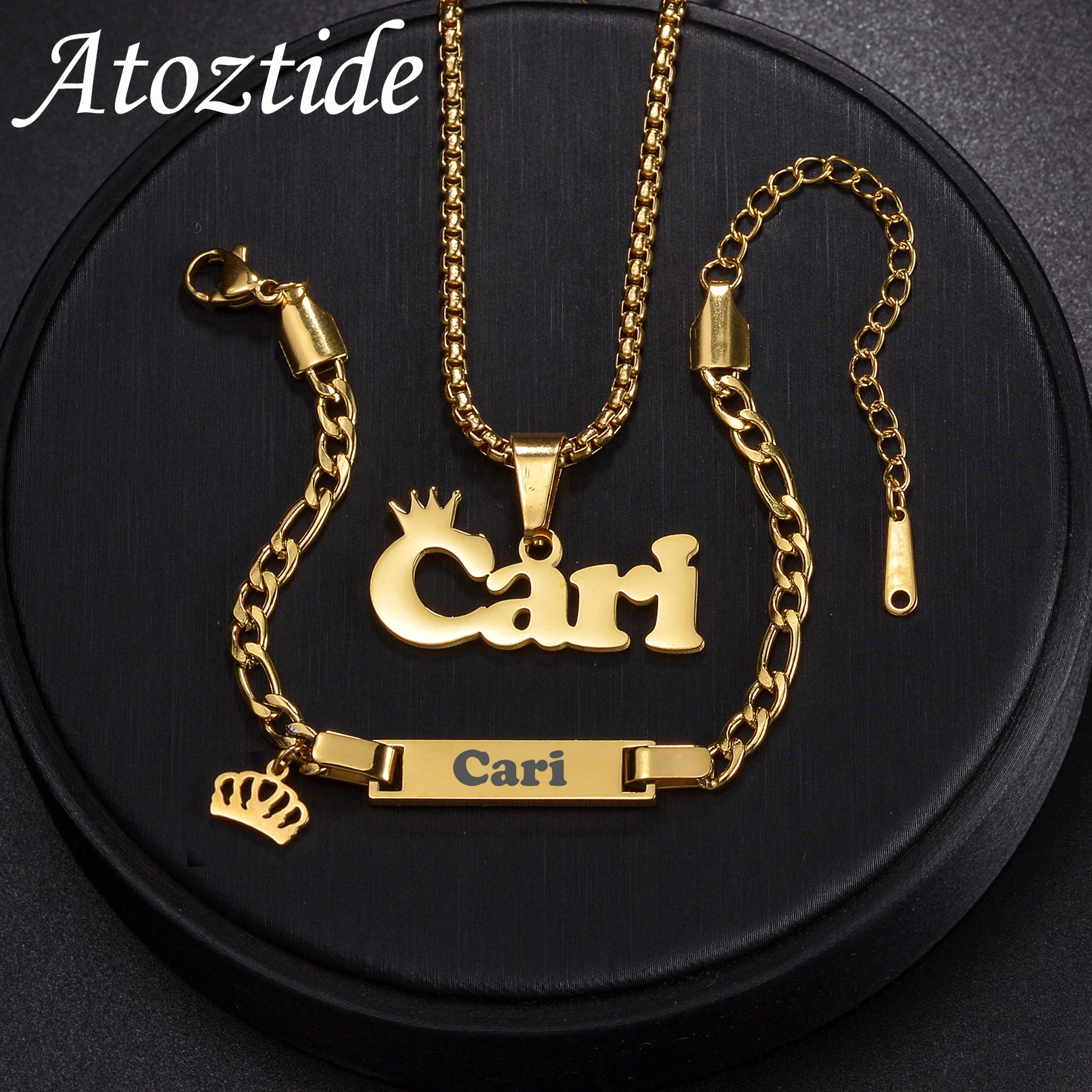 Atoztide персонализированные имена ожерелье браслет ювелирный набор для детей из