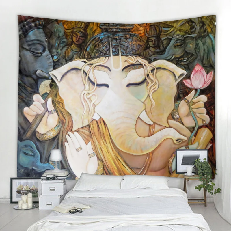 

Декоративный гобелен Ganesha, гобелен в стиле арт-деко с мультяшным слоном, гобелен с мандалой, богемный гобелен в стиле хиппи