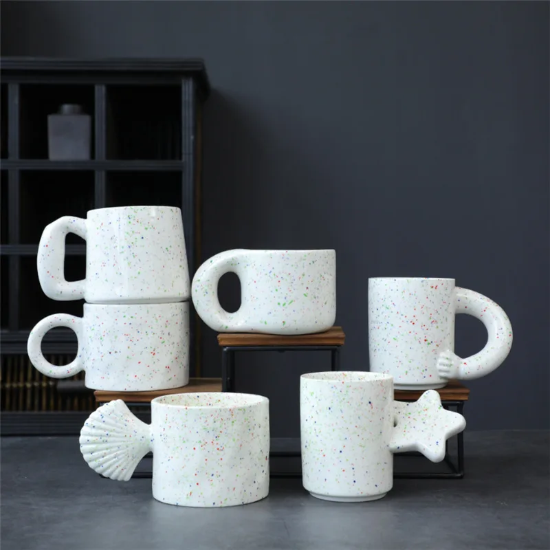 

Splashing Ink Ceramic Kawaii Big Cup Cute Handle Porcelain Mugs Of Breakfast Milk Oatmeal Coffee Beer Household Office Use