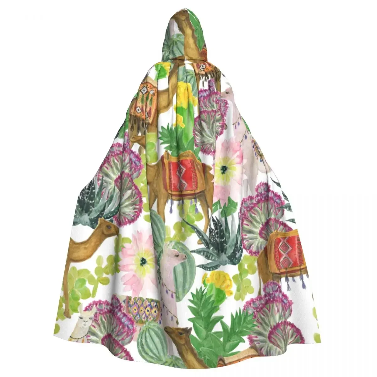 Акварельные ламы и верблюда в саду кактус унисекс стиль с капюшоном длинный
