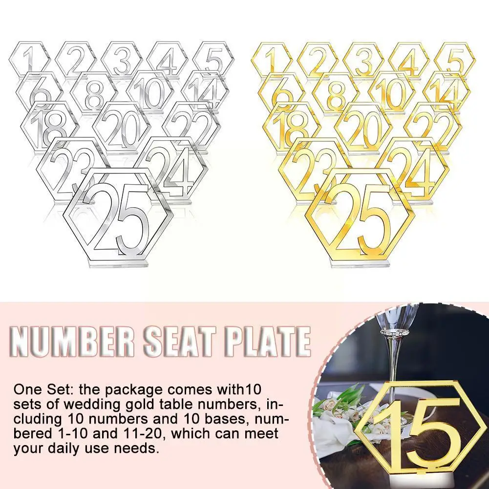 

Acrylic Table Numbers Mirror Wedding Hexagon Holloween Board Reception With Out Base Hollow Stands Seat Numbers Holder Tabl L0S3