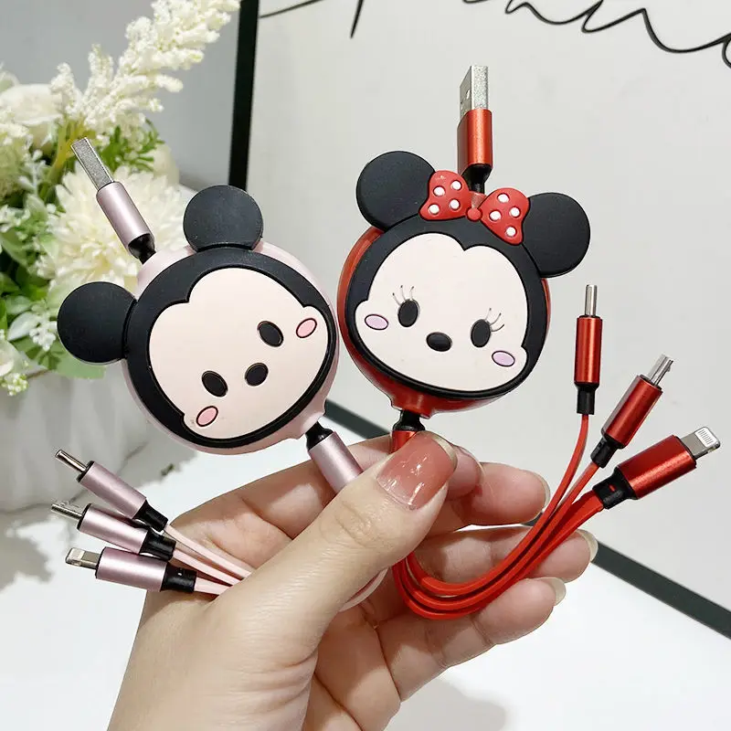 

Disney Mickey Donald Duck 3 in 1 Retractable USB Cable For iPhone Charging Charger Micro For Android Type C Mobile Phone Cables