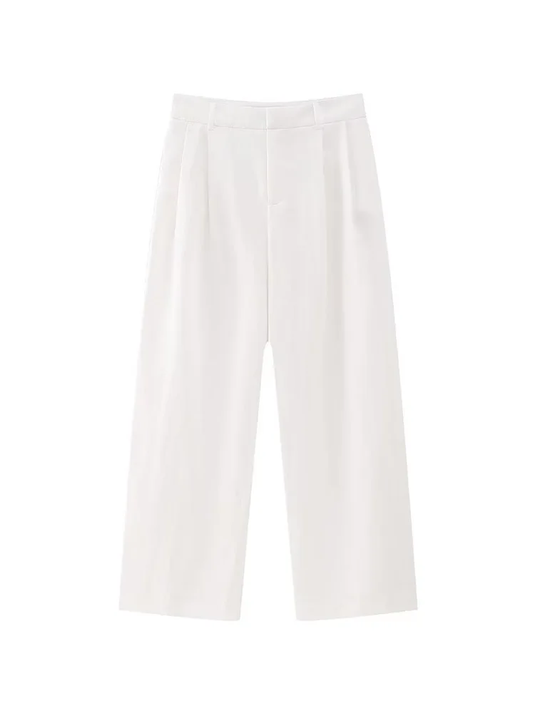 

Kumsvag 2023 Women Summer Wide Leg Pants Casual Solid Linen High Waist Zipper Female Elegant Street Pant Trousers Clothing