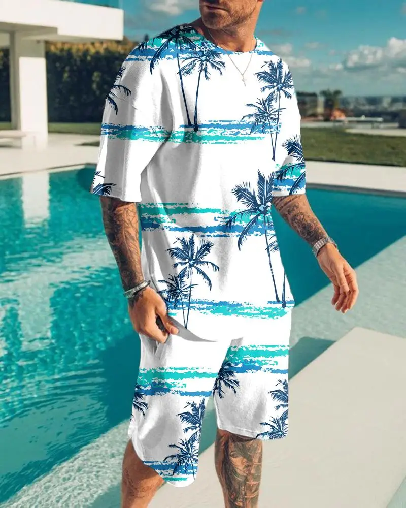 

Men's Summer Tracksuit Set 3D Print Hawaii 2 Pcs Man T-Shirt+Shorts Sportwear Suit Casual Trend Beach Vacation Harajuku Clothes
