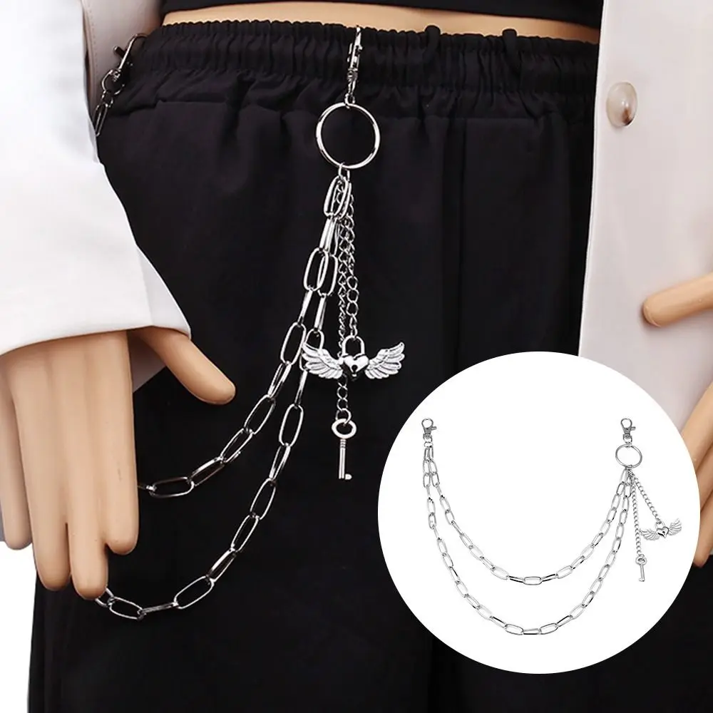 

Fashion HipHop Harajuku Jeans Pants Link Coil Layered Waist Hook Gothic Keychains Love Wing Pendant Pant Chain