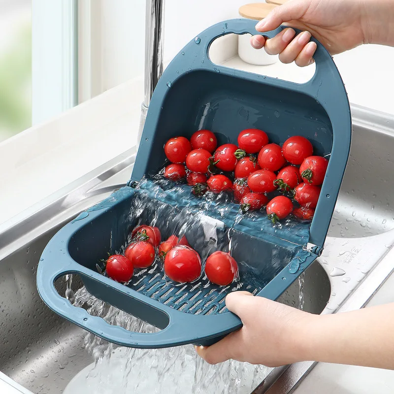 

Double-layer Drain Basket Household Fruit Basket Kitchen Drainable Foldable Washing Vegetables Convenient Hollow-carved Design