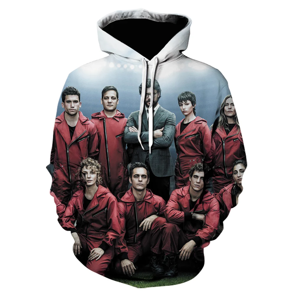 

Толстовка La Casa De Papel 3D с капюшоном для мужчин и женщин, толстовка с длинным рукавом, свитшот, бумажный дом, харауку, мужская одежда оверсайз