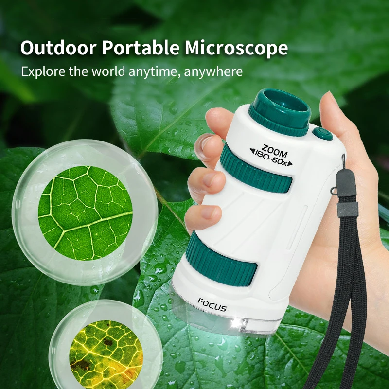 

Mini Pocket Microscope Kit 60-120x 180x Lab Handheld Microscope Battery Powered Microscope With LED Light Kids Science Microscop