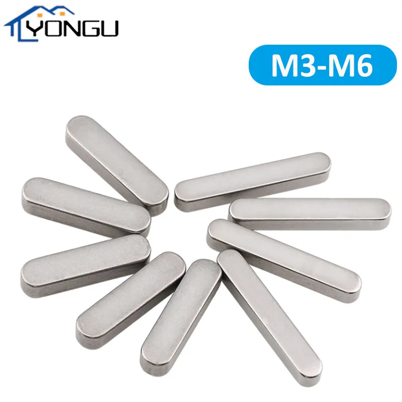 

M3 M4 M5 M6 304 Stainless Steel Square Rectangular Keys Round Ends Drive Shaft Parallel Keys A2 Feather Key