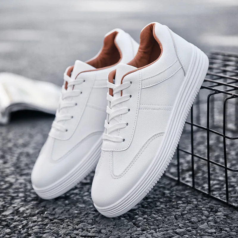 

Fall New Casual Men's Shoes Trend Men's PU Leather White Shoes Non-slip Sneakers Low-cut Comfortable Lightweight Leather Shoes