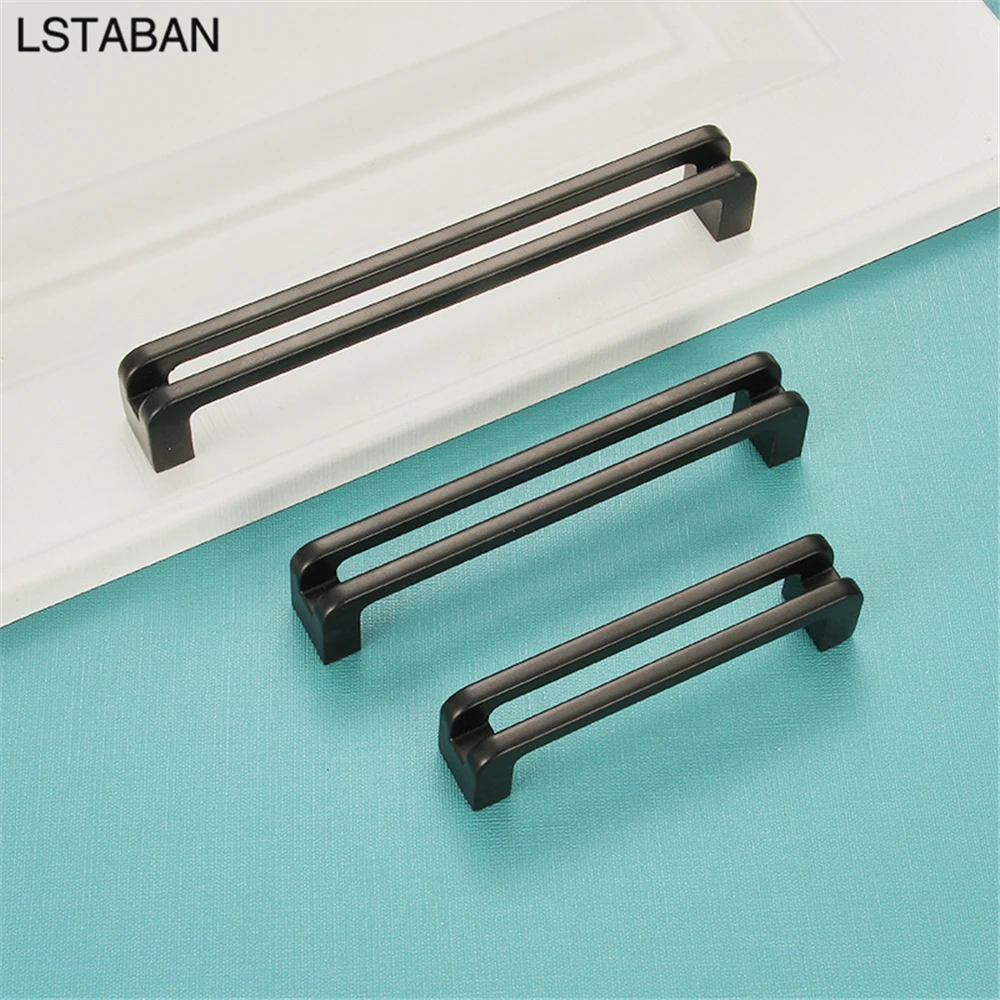 Ручки для шкафов из цинкового сплава черные современные полые квадратные