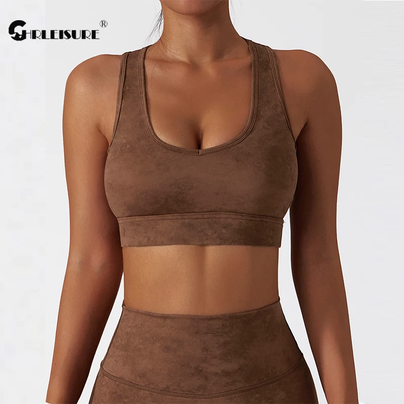 

CHRLEISURE Fitness Sports Bra Push Up Seamless Suspenders Beauty Back Bralette Gather Bras Women's Underwear Workout Lingerie