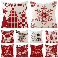 christmas red pillowcase decorative throw pillow rectangular cushion cover cartoon snowman alphabet print pillowcase livingroom