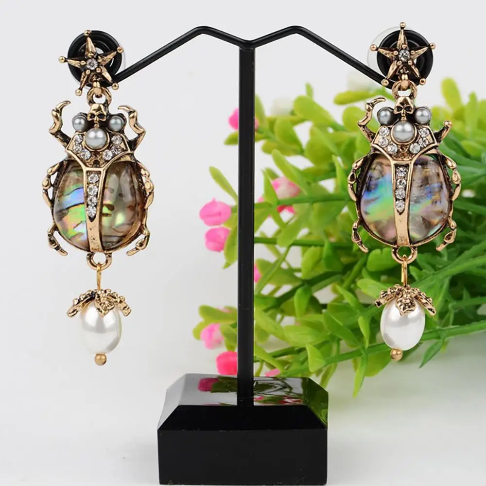 

Fashion Women Ladybug Faux Pearl Rhinestone Dangle Stud Earrings Jewelry Gift