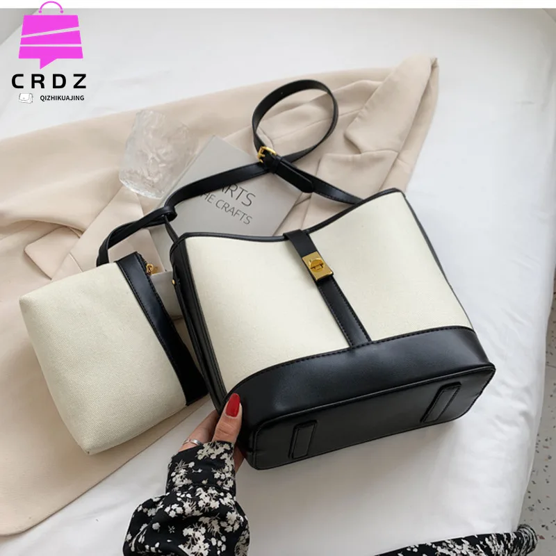 Large Capacity Women Bucket Bag Ladies Messenger Bags Hand Woman 2022 Fashion Purses Canvas Handbags Luxury Shoulder Tote Bag