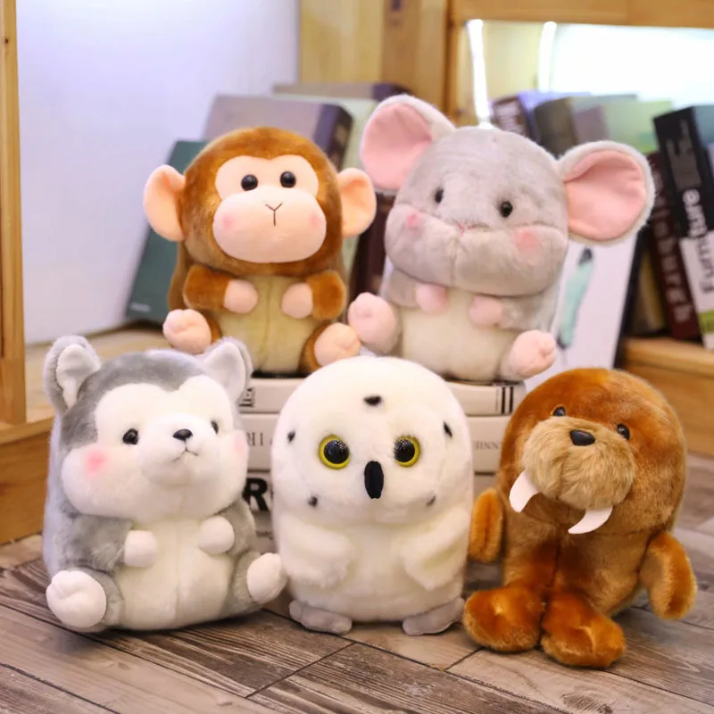 Kawaii Plush Pet Husky Cow Cat Owl Soft Stuffed Doll For Kids Birthday Cute Round Shape Fat Animals Plush Toys Christmas Gift