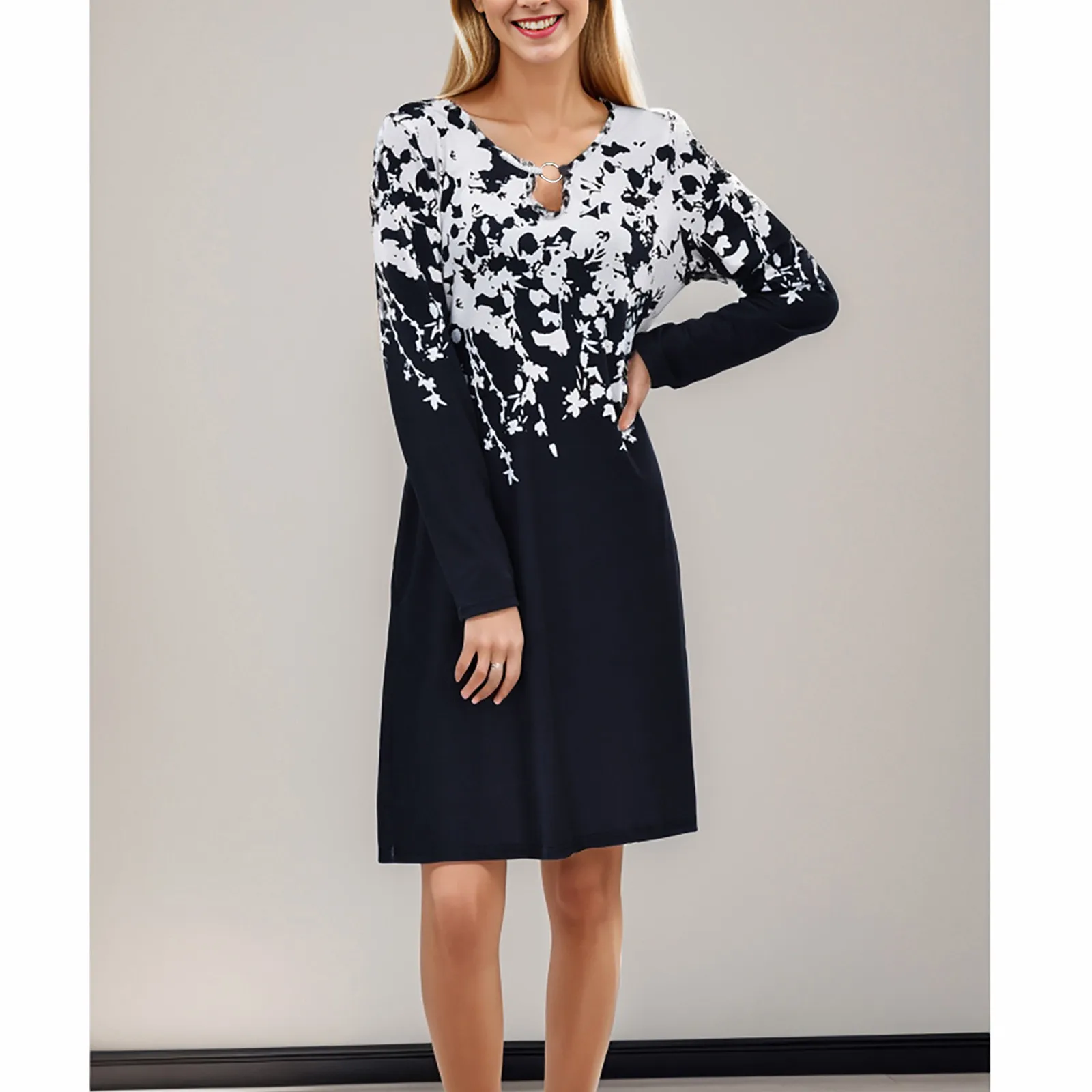 

Женское винтажное платье миди с круглым вырезом, длинным рукавом и карманами