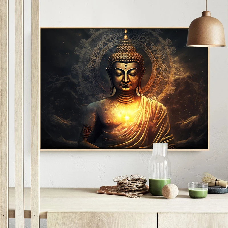 Современная абстрактная картина с Буддой на холсте