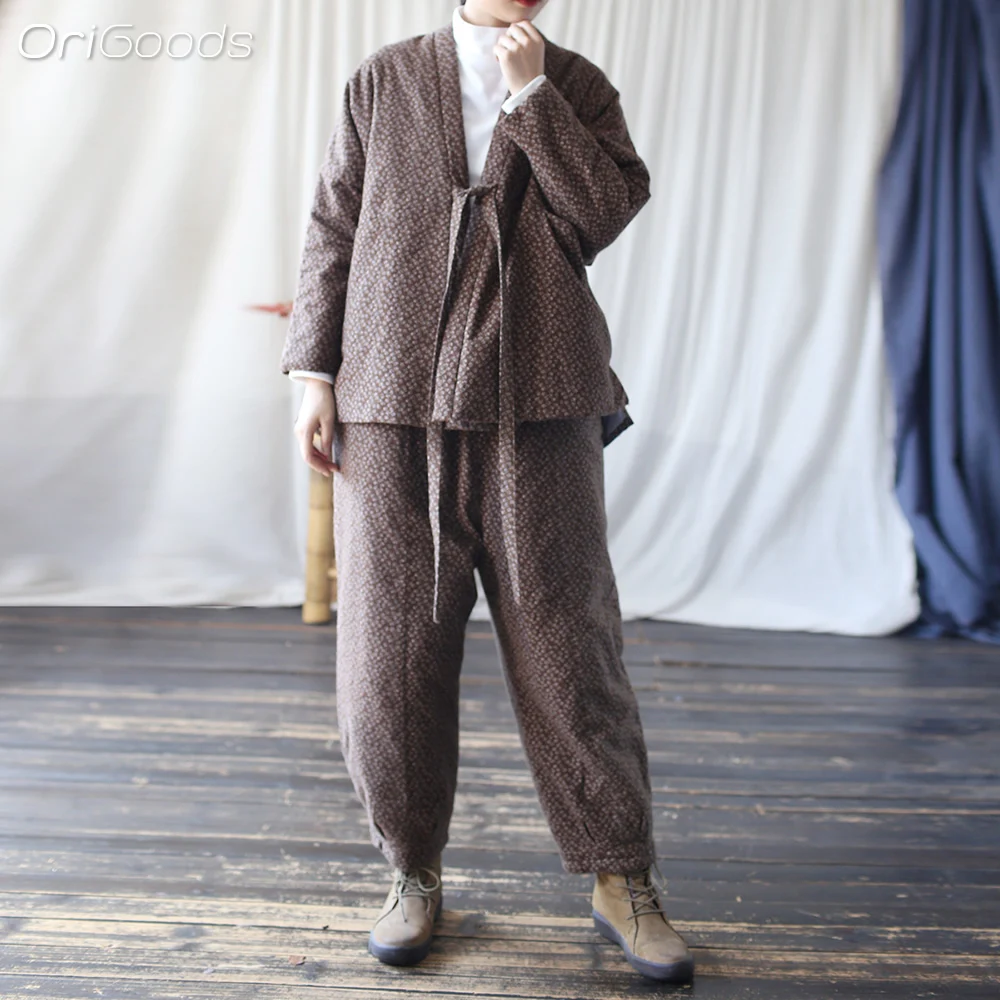 OriGoods хлопковые стеганые брюки женские толстые теплые зимние с эластичной