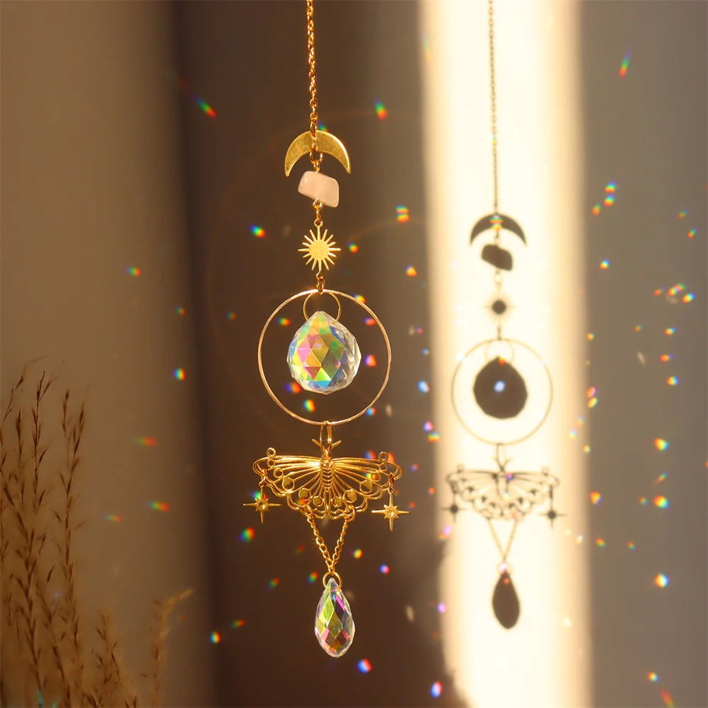

Crystal Wind Chimes Moon Sun Catchers Butterfly Prisms Light Catcher Rainbow Chaser Hanging Pendant Ornaments Home Garden Decor