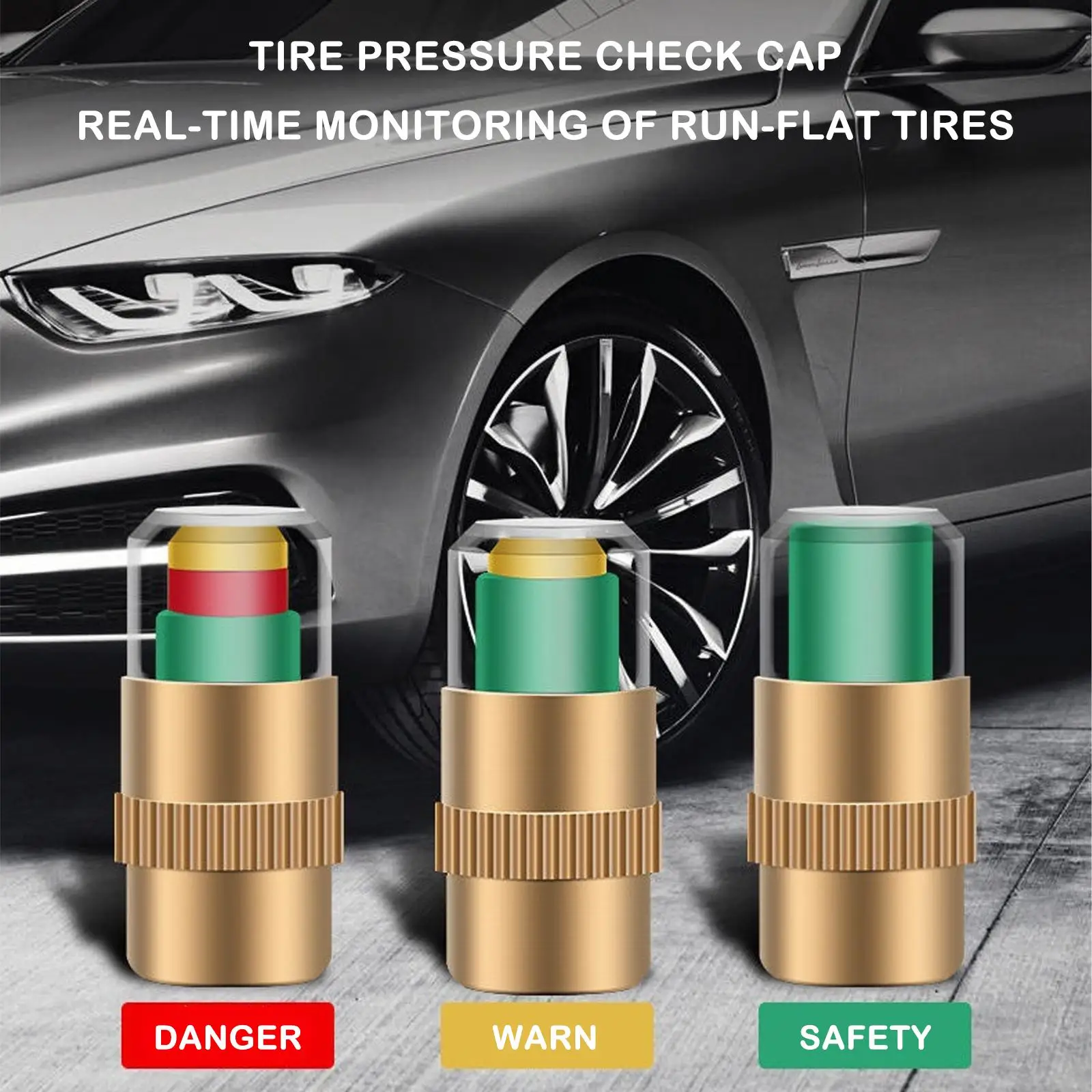 

4/8pcs 2.3 Bar Car Tire Pressure Guage Cap Sensor Indicator Indicator Tyre Tool Monitoring Alert Cap Air Alert Pressure Gau