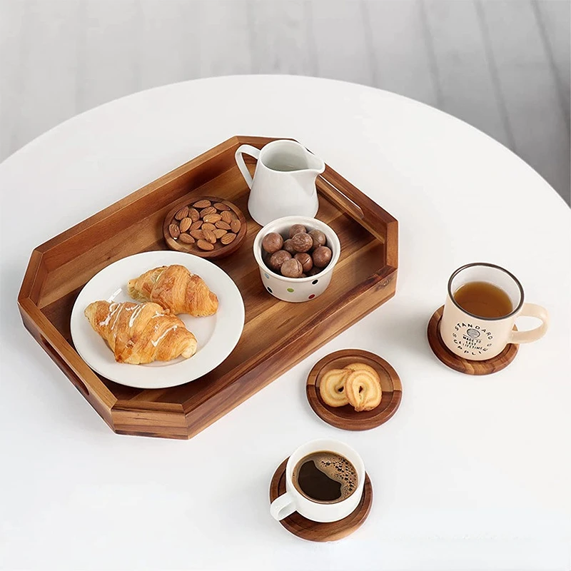 

Поднос для чая из массива дерева с ручкой, поднос для завтрака, креативный поднос для чая, поднос для послеобеденного чая, поднос для посуды, ...