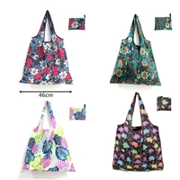46cm large capacity foldable mini shopper bag printed cloth portable tote bag for woman girls handbag small grocery shopping bag