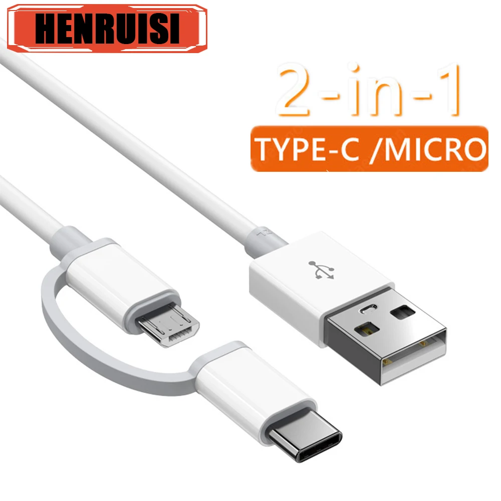 

2 in 1 USB PD V8 Wires Micro USB cable Type C Cable Fast Charging Phone USB-C Data Cord For Xiaomi Samsung Huawei Oneplus Nokia