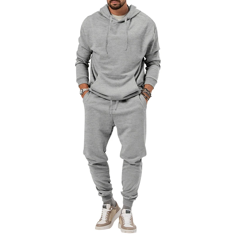 Fashion Brand Men Solid Hoodies Set Brushed Men's Casual Hoodies Sweatshirts Street Suit Trendy Pullover Sweatpants Male