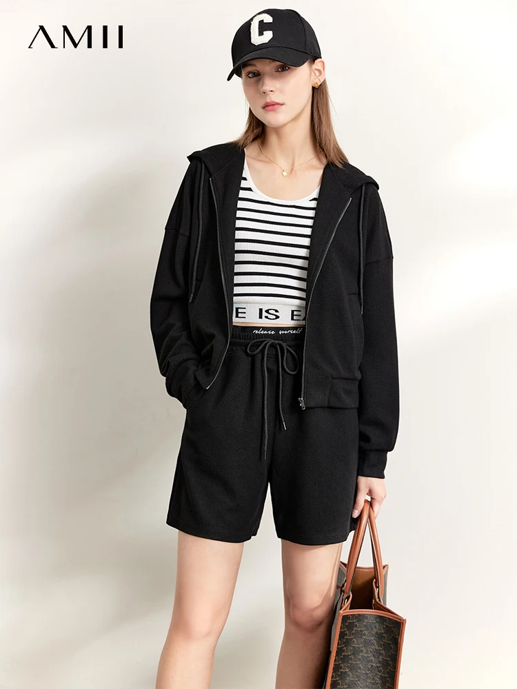 

AMII Minimalism Two Piece Set Women 2022 Autumn New Fashion Commuter Casual Hooded Sweatshirt All-match Pant Separately 12270095