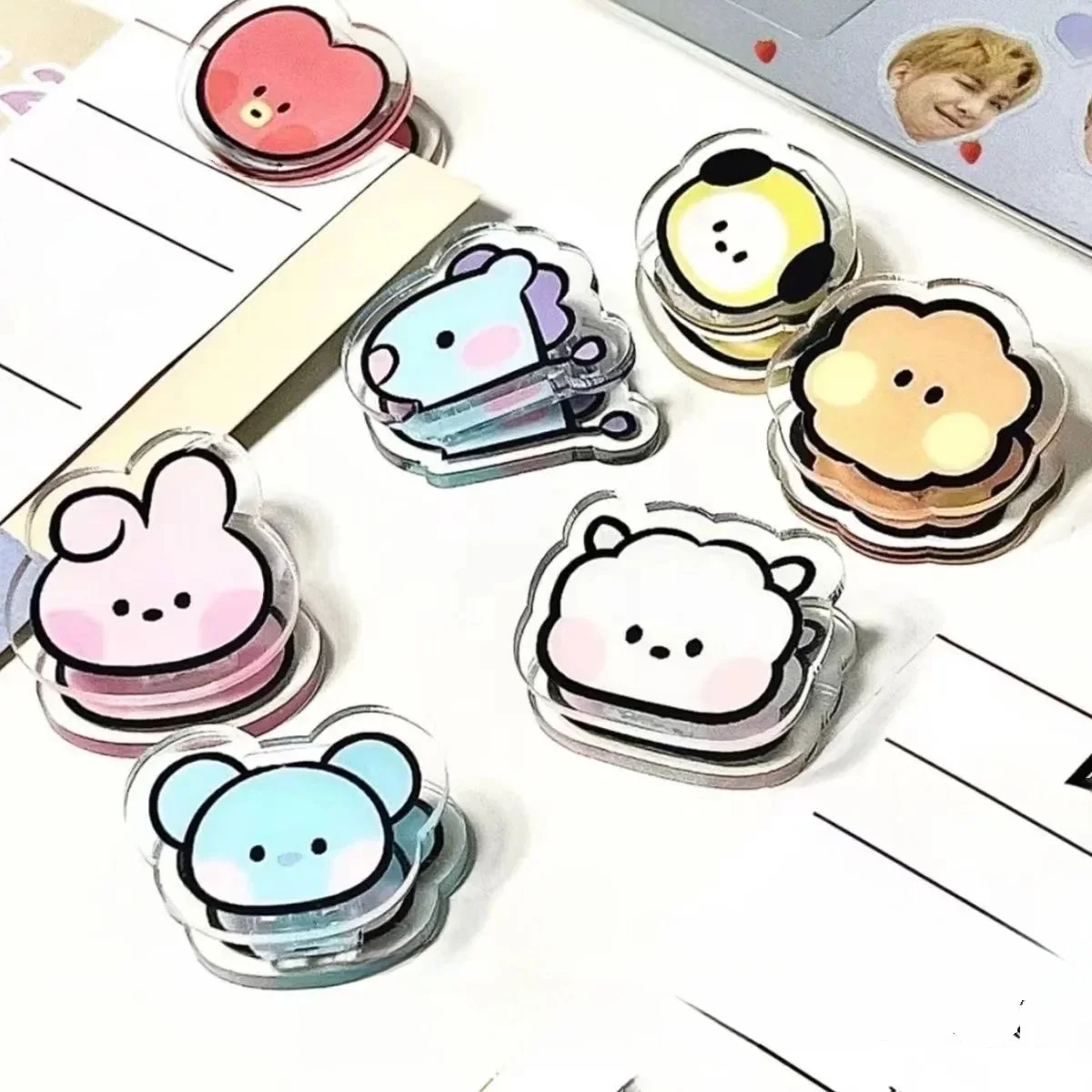 Фото BT21 акриловый зажим для заметок, аниме, мультфильм TATA CHIMMY, зажим для хранения информации для студентов, многофункциональный двусторонний зажим, подарки №1