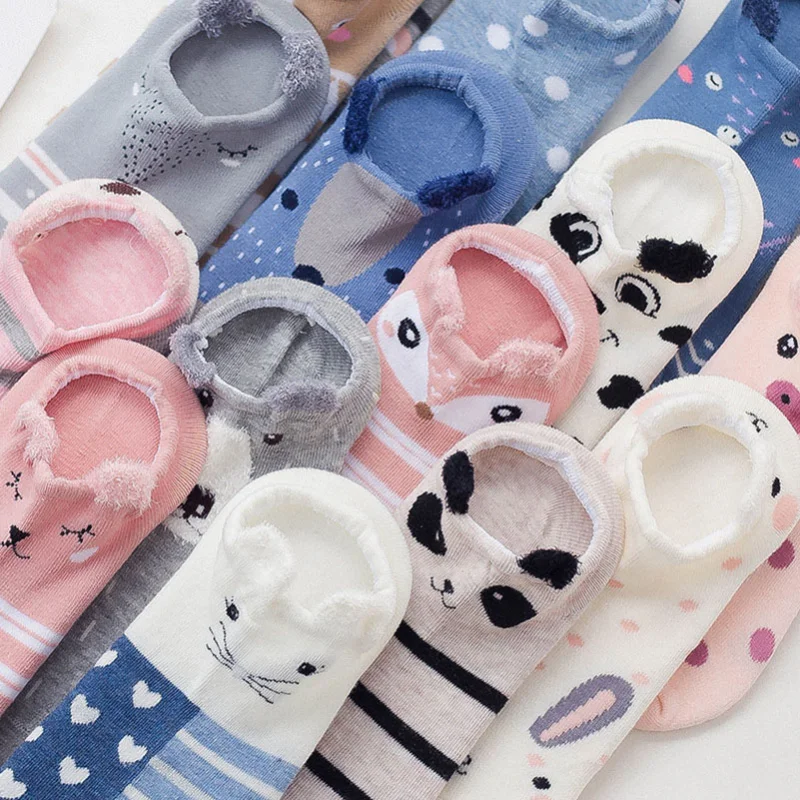 5 Pairs Women Ankle Socks Lovely Funny Cartoon Stereoscopic Animals Ear Plush Boat Sock Comfort Women Cute Girls Art Socks Meias