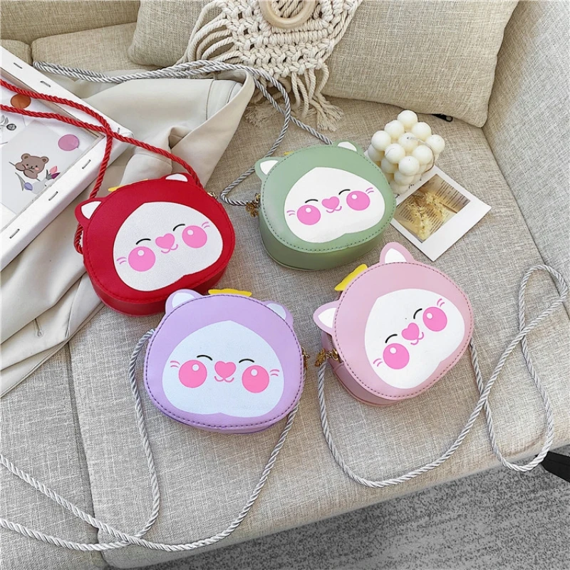 

New Children Crossbody Bag Girls' Cute Princess One Shoulder Bags Fashion Cartoon Mini Small Round Bag Zero Wallet Kitten Print
