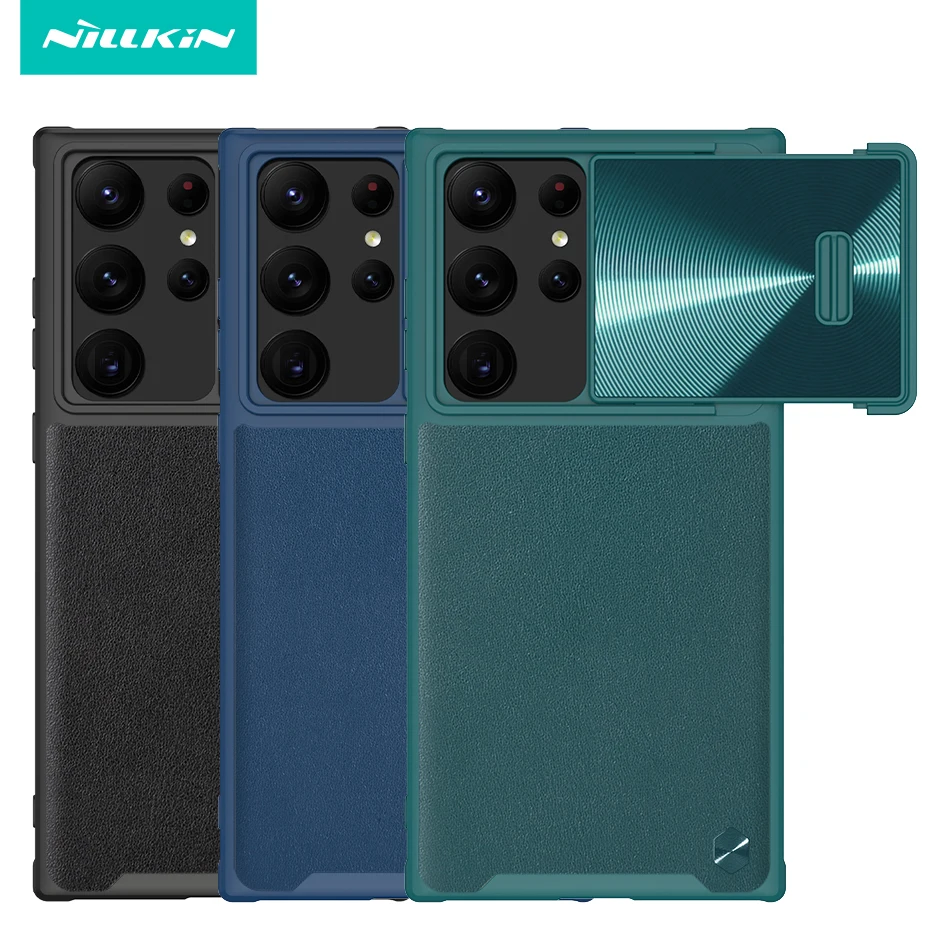 

Metal Lens case For Samsung Galaxy S23 S23 Ultra NILLKIN Leather Texture Slide Camera Spring Cover For Galaxy S23 S23+ Plus case