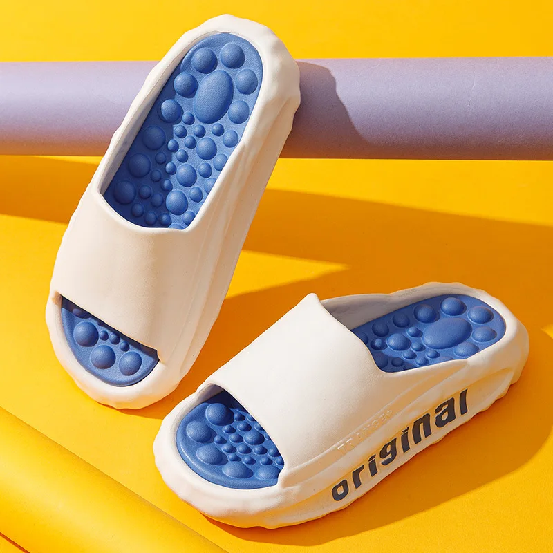 Women Summer Thick Slippers Man Pellet Massage Bottom Slides Home Anti-Slip Bathroom Bath Slippers Couples Campus Beach Sandals