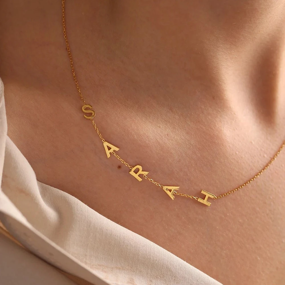 Orazio Gold Color Alphabets Pendant Choker Charm Name Necklace 26 Letter Patchwork Custom English Neck Chain Women Fine Jewelry
