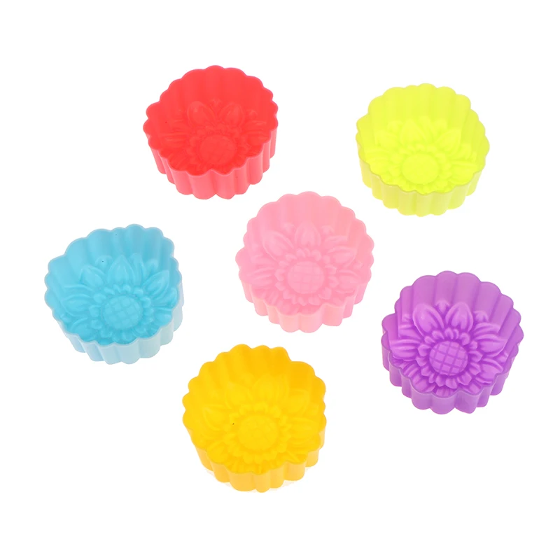 

6Pcs 5cm Sunflower Flower Jelly Pudding Mold Muffin Cake Cup Silicone Muffin Cake Baking Molds Accessories