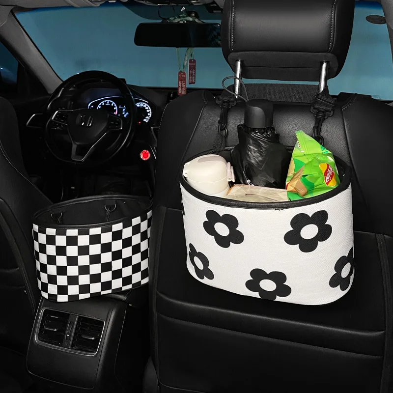 

2023 New Ins Fashion Cartoon Lattice Multi-function Storage Box Cup Holder Seat Back Car Sotrage Bag Car Accessories