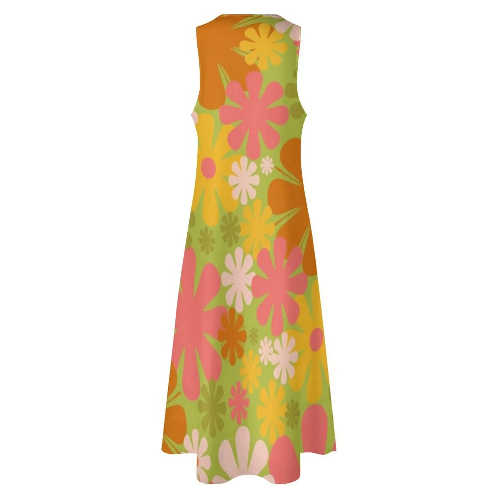 Женское длинное платье в стиле ретро зеленое розовое желтое оранжевое с