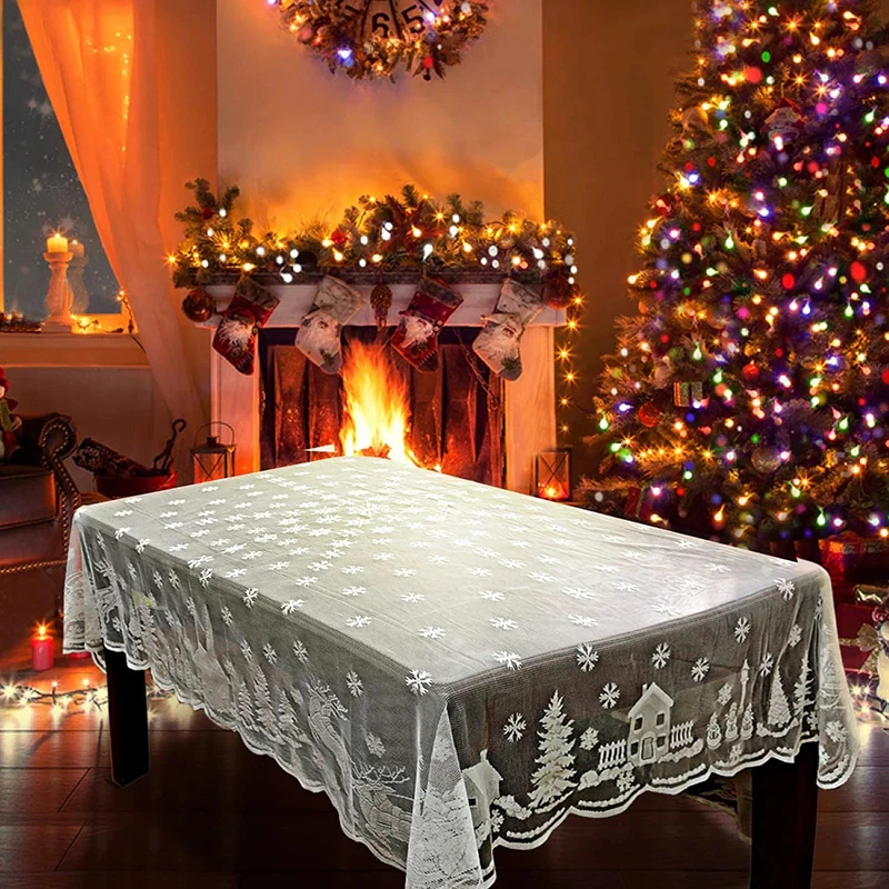 

White Lace Tablecloth Macrame Tablecloth Noel Round/Rectangle Wedding Table Cover Christmas Dinner Party Home Decor