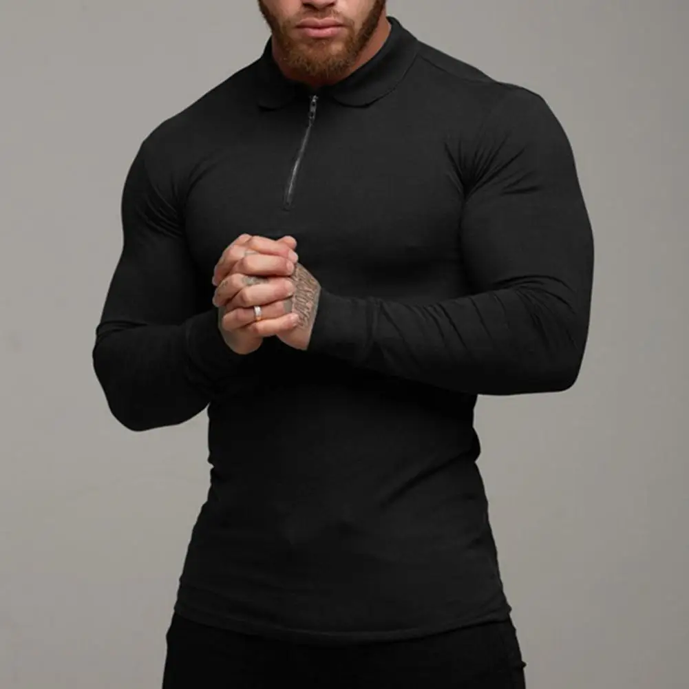 

Trendy Men Top Zipper Leisure Men T-shirt Wear-resistant Spring T-shirt