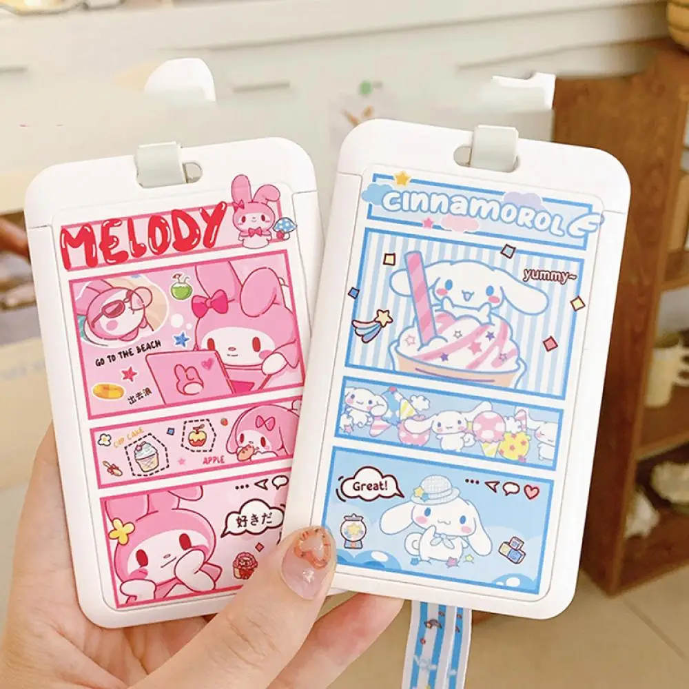 

Sanrioed Card Holder Anime Hello Kittys Cartoon My Melody Cute Kuromi Student Halter Campus Id Cover Bus Cards Case Lanyard Gift