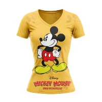 2022 summer new disney womens t shirt simple kawaii v neck short sleeve mickey mouse yellow
