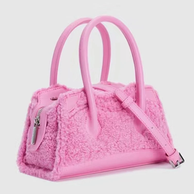 

Женская зимняя сумка из искусственного меха, розового и красного цвета