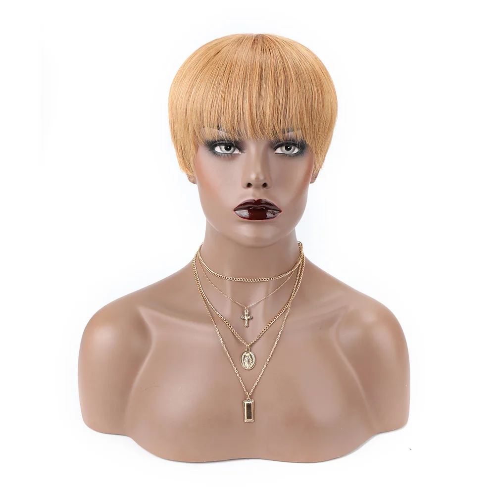 Berry Short Human Hair Wig Brazilian Remy Straight Wig Mechanism Pixie Cut Wig for Women Humna Hair Color Hair 27# 30#