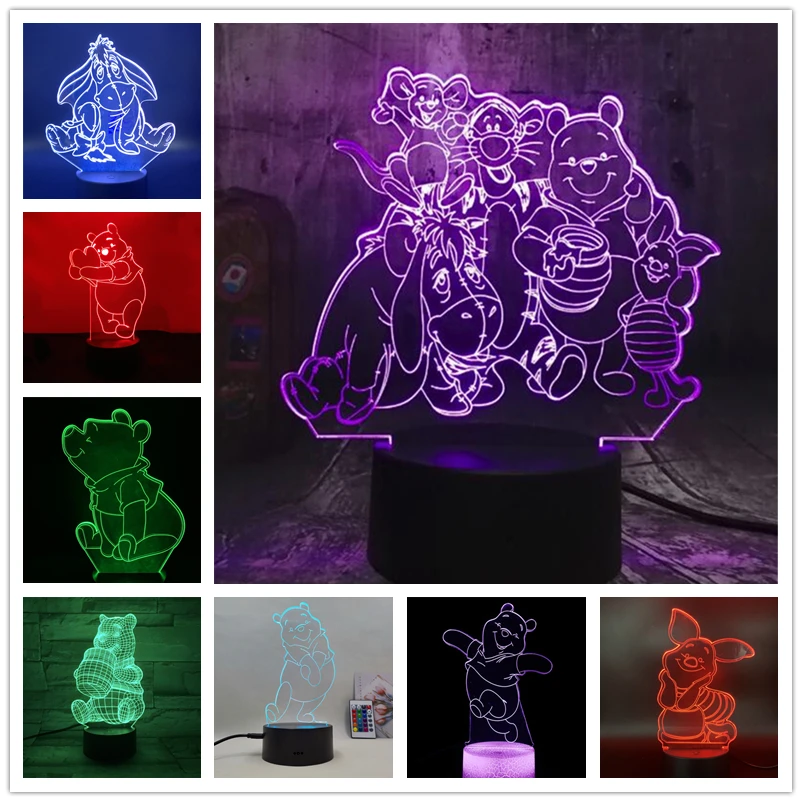 

Disney Winnie the Pooh 3d Lamp Cartoon Bear Tigger Piglet Eeyore Led Night Light Anime For Kids Bedroom Table Decor Lampara Gift