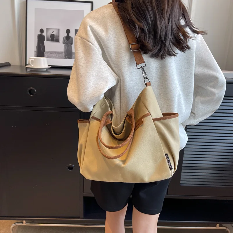 New Women'S Tote Bag Canvas Female Commuter Wear-Resistant Thickened Casual Portable Large Capacity Shopping Crossbody Schoolbag